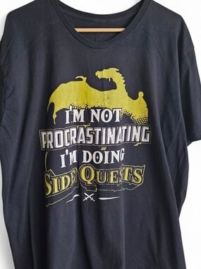 Black Graphic Tee - "I'm Not Procrastinating I'm Doing Side Quests" Design